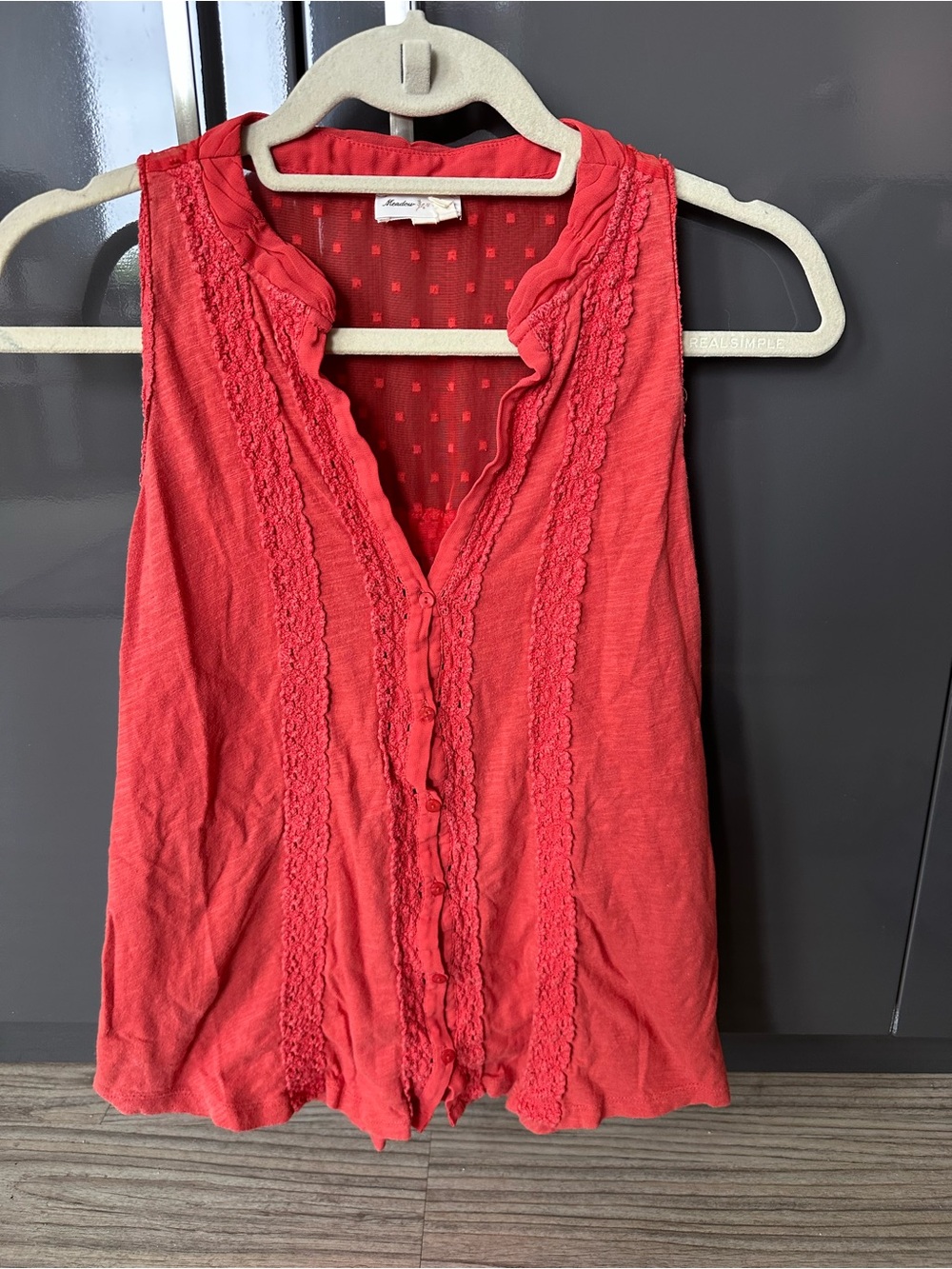 Meadow Rue Coral Red Lace-Trim Sleeveless Camisole